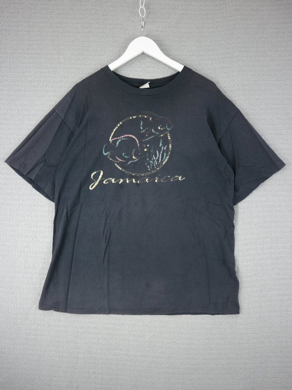 Jamaica Sunfaded Vintage Graphic Tee Thrashed Mens Single Stitch 1990s L / XL